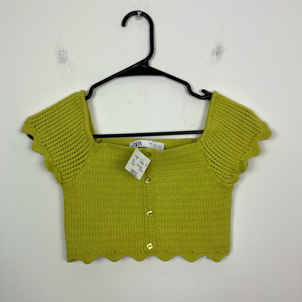 NWT‎ Zara Knit Crotchet Top Lime Green Sz S